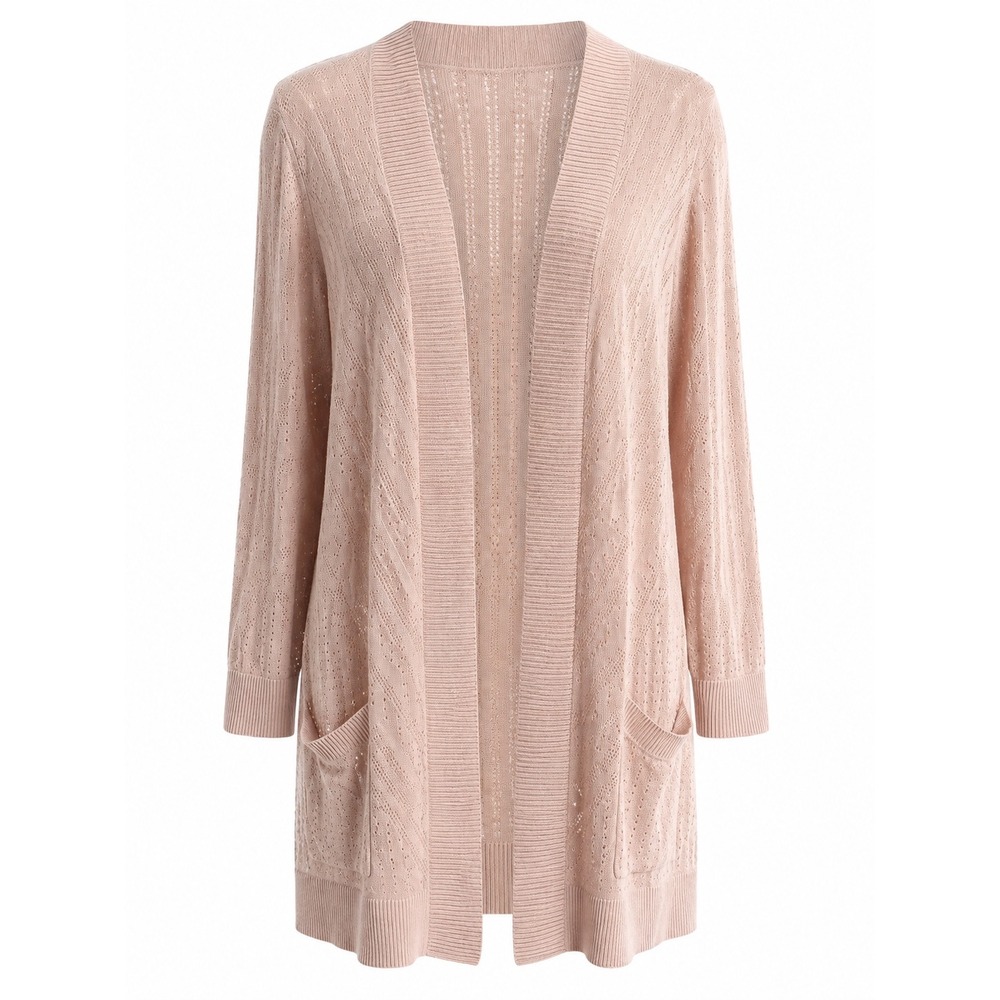 Torrid Cardigan 1 (1X) Sand Tan beige Pointelle Knit Open Front Coastal Boho